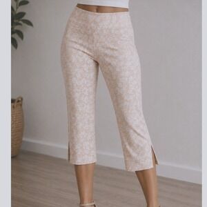 Counterparts‎ Women Tan Leaf Print Pull On Crop Capri Pants 14P